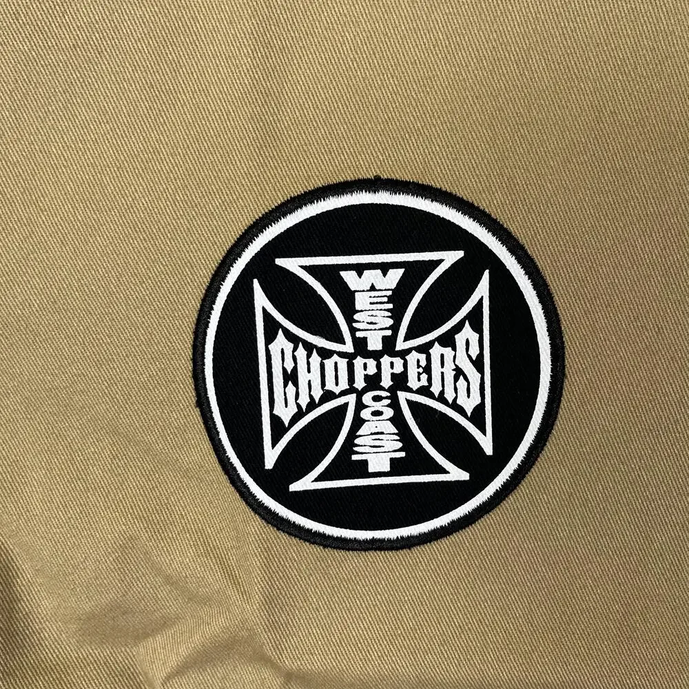 West Coast Choppers Shirt Mens Small Beige Motorcycle Short Sleeve Button Front